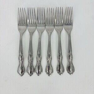 6 WM Rogers Sons Royal Manor Stainless Dinner Forks Ornate Vintage Flatwear Set